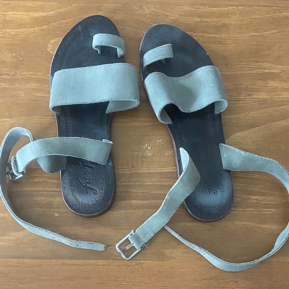 Free People Shoes - Free People Gray Suede Strappy Slide Sandals